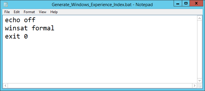Generate Windows Experience Index Batch File in Notepad