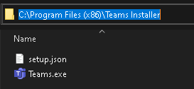 Teams is installed to the Teams Installer folder in ProgramFiles (x86).